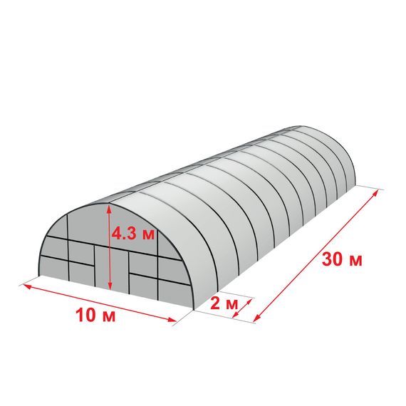 Фермерская теплица 10×30 м из оцинкованной стали с однослойной пленкой: надежность 10 лет и высокий урожай