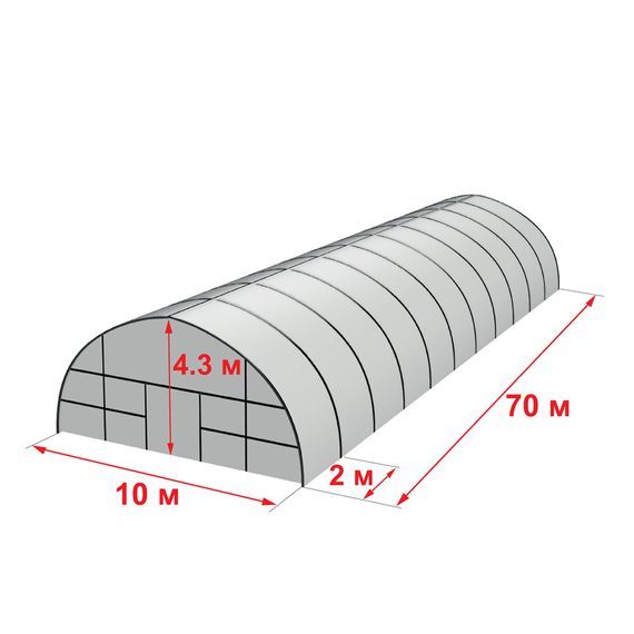 Промышленная теплица 10×70 м для фермеров, 700 м² прочности и стабильного урожая
