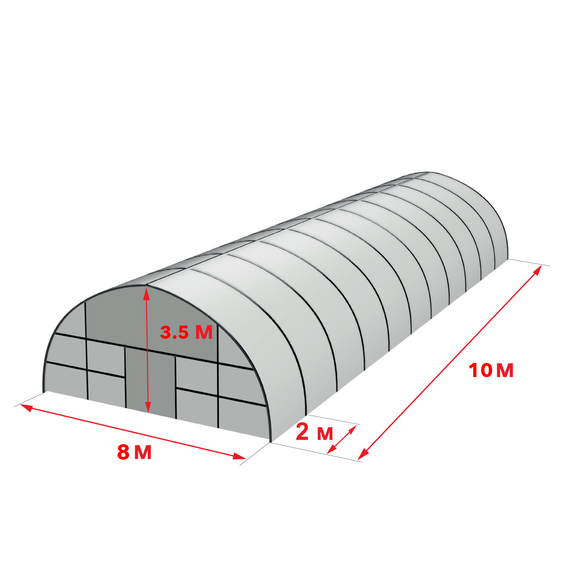 Фермерская теплица 8×10 м с двойной пленкой и оцинкованным каркасом для максимальной экономии тепла