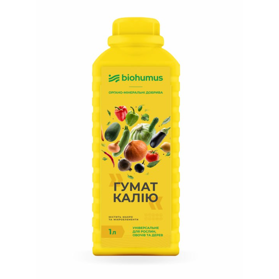 Гумат калію BioHumus — органо-мінеральне добриво для всіх культур та фаз росту (0,5 л), Тара: 1 л